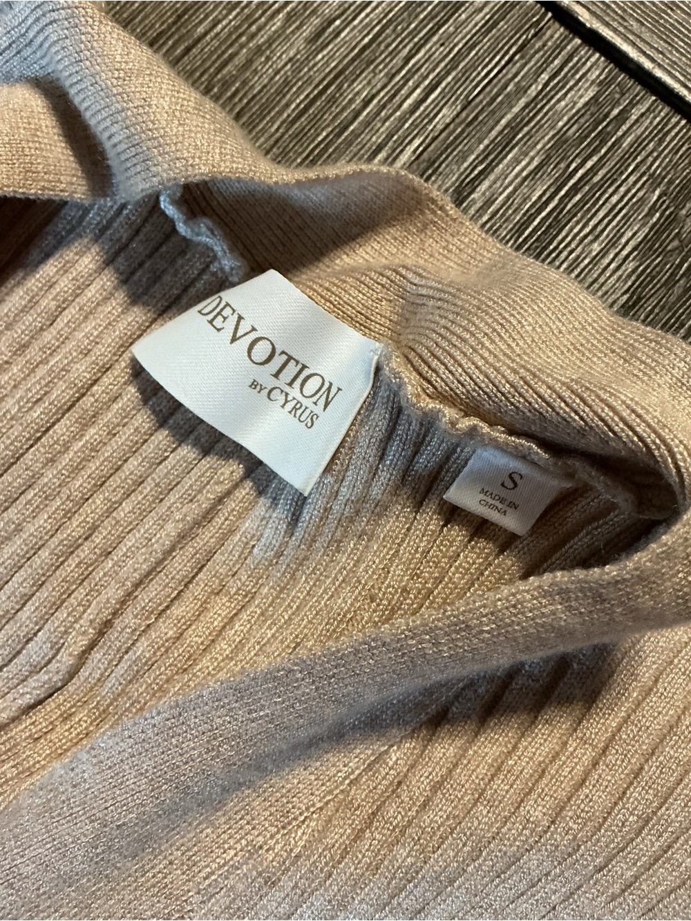 Cyrus Beige Long Ribbed Button-Front Knit Dress - Picture 3 of 4